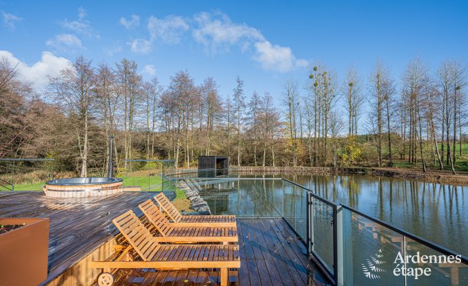 Luxury chalet in Brognon for 20 people with heated outdoor pool, outdoor jacuzzi and sauna on the lake
