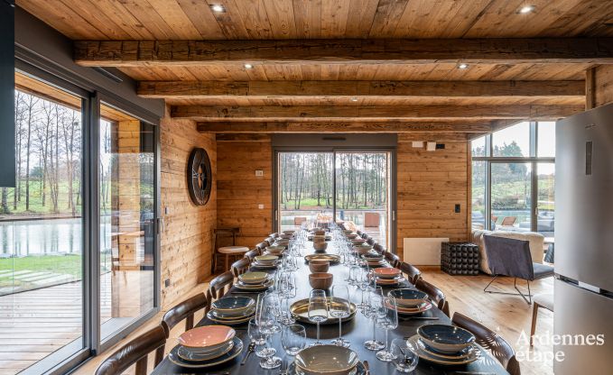 Luxury chalet in Brognon for 20 people with heated outdoor pool, outdoor jacuzzi and sauna on the lake