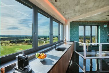 Luxury holiday home in Butgenbach: water tower with sauna, hot tub and panoramic view for 6 people