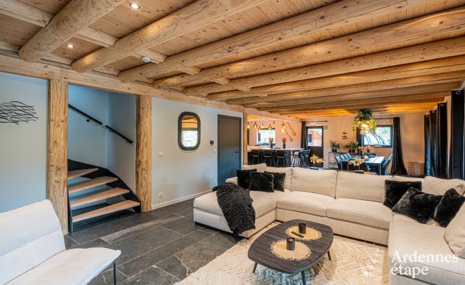 Spacious chalet for 8 people in Trois-Ponts with indoor-outdoor pool, sauna and private terrace by the water