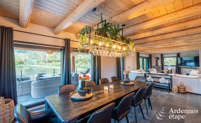 Spacious chalet for 8 people in Trois-Ponts with indoor-outdoor pool, sauna and private terrace by the water