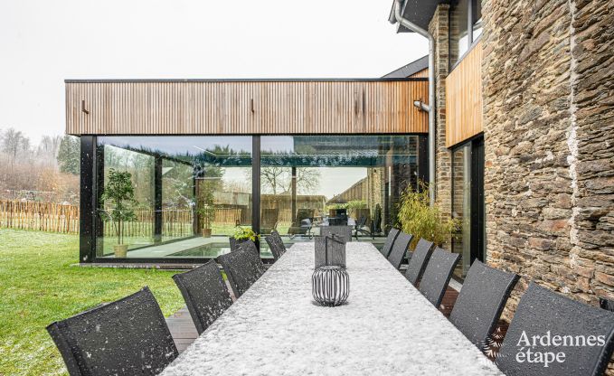 Spacious farmhouse for 14 people in Vresse-sur-Semois with 5 bedrooms, 5 bathrooms, heated indoor pool, playroom and private terrace