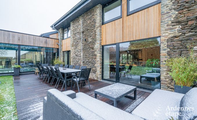 Spacious farmhouse for 14 people in Vresse-sur-Semois with 5 bedrooms, 5 bathrooms, heated indoor pool, playroom and private terrace