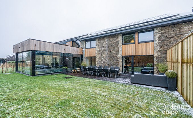 Spacious farmhouse for 14 people in Vresse-sur-Semois with 5 bedrooms, 5 bathrooms, heated indoor pool, playroom and private terrace